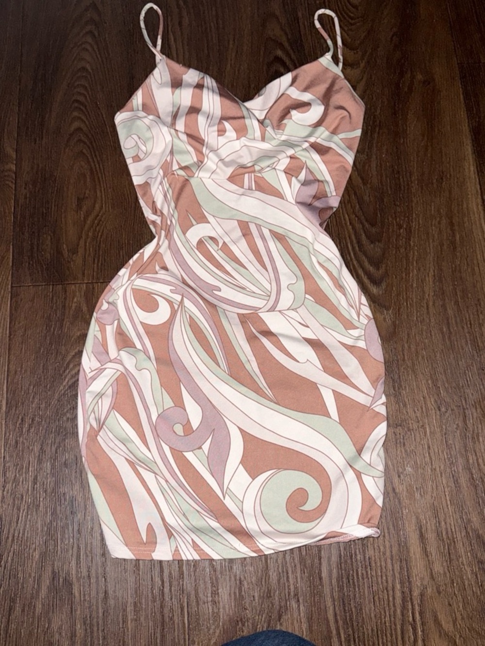 Pink Swirl Print Mini Slip Dress with Adjustable Straps